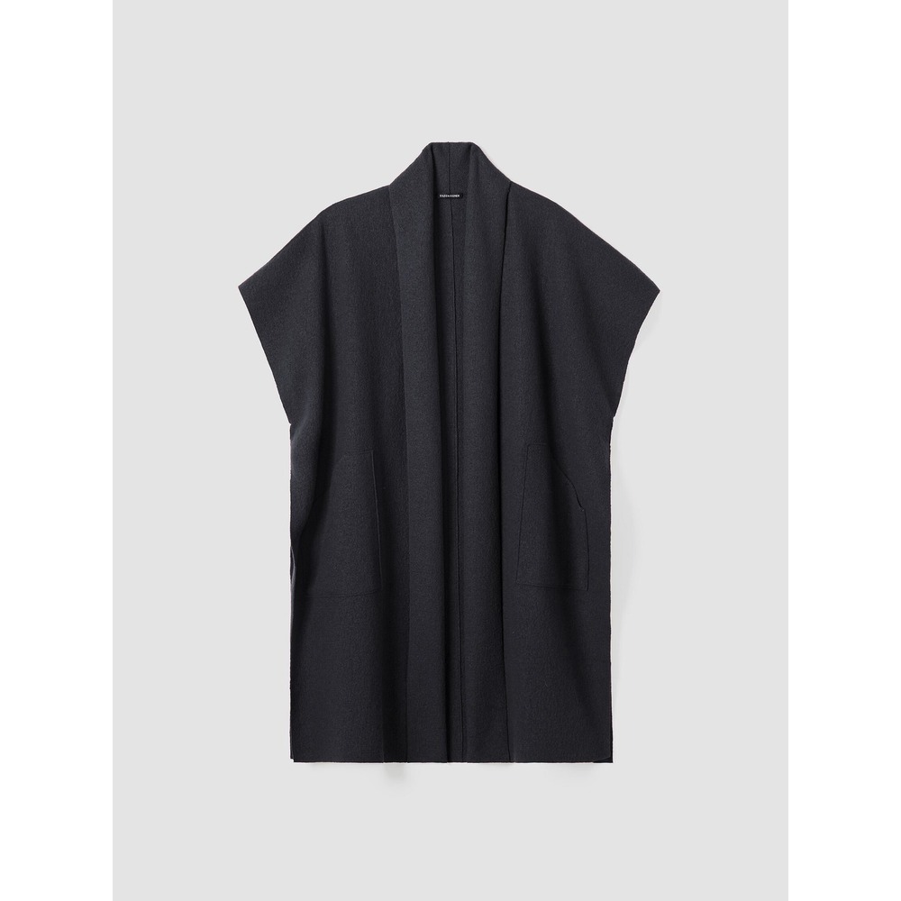 Eileen Fisher‎ Womens Charcoal Grey Boiled Wool Open Front Long Vest XXS/XS